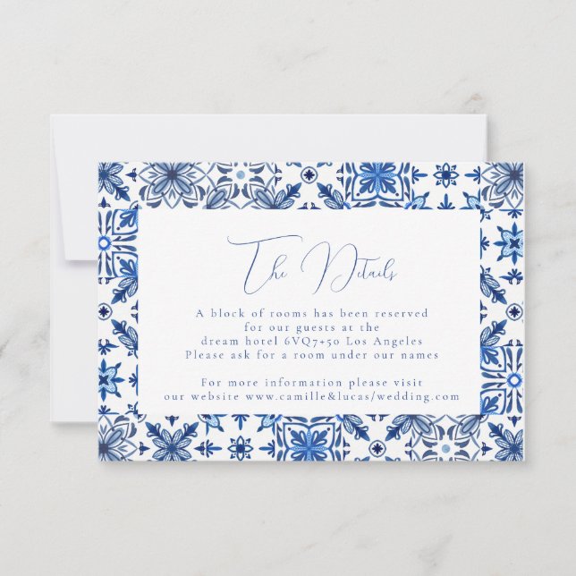 Cartons Réponse Bleu méditerranéen tuile & agrumes Détails Mariage (Devant)