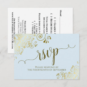 Cartons Réponse Bleu Poudre Or Lace Calligraphie Élégante Mariage