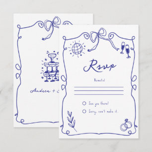 Cartons Réponse Bleu Quirky Whimsical Quirky Main dessinée Mariage