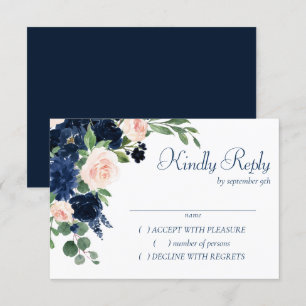 Cartons Réponse Blooms Chics   Floral bleu marine et rose pâle