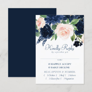 Cartons Réponse Blooms Chics   Floral bleu marine et rose pâle