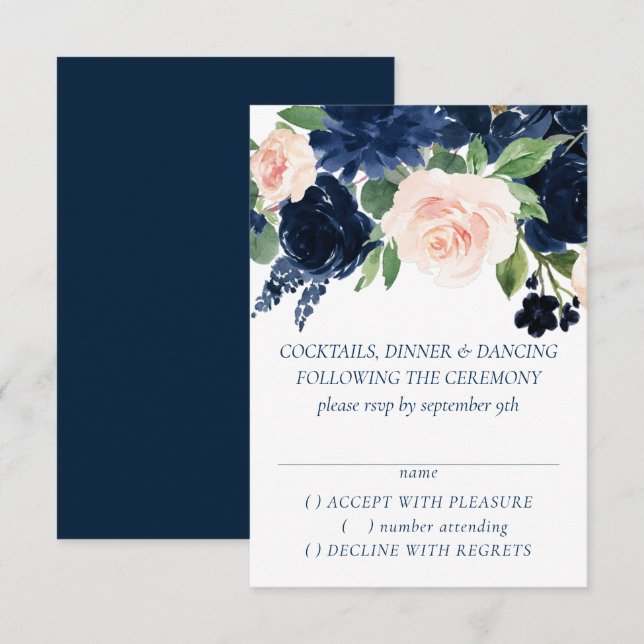 Cartons Réponse Blooms Chics | Navy Blue and Blush Pink Garland (Devant / Derrière)