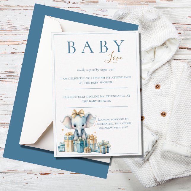 Cartons Réponse Blue Baby Love Aquarelle Elephant Baby shower (Créateur téléchargé)