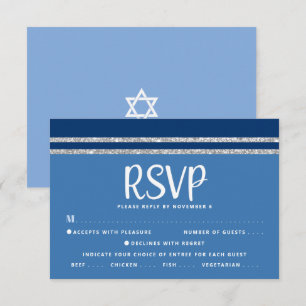 Cartons Réponse Blue Bar Mitzvah Silver Tallit Script Bold Modern