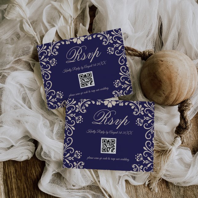Cartons Réponse Blue Floral Wedding QR (Créateur téléchargé)