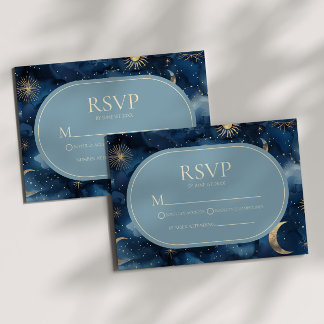 Cartons Réponse Blue Gold Elegant Celestial Starry Sky Wedding