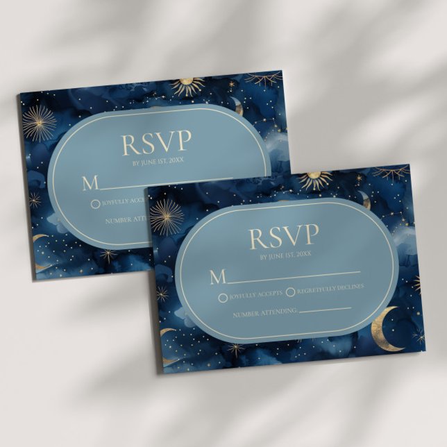 Cartons Réponse Blue Gold Elegant Celestial Starry Sky Wedding (Créateur téléchargé)