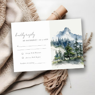 Cartons Réponse Blue Green Woods Mountain Paysage Mariage de croqu