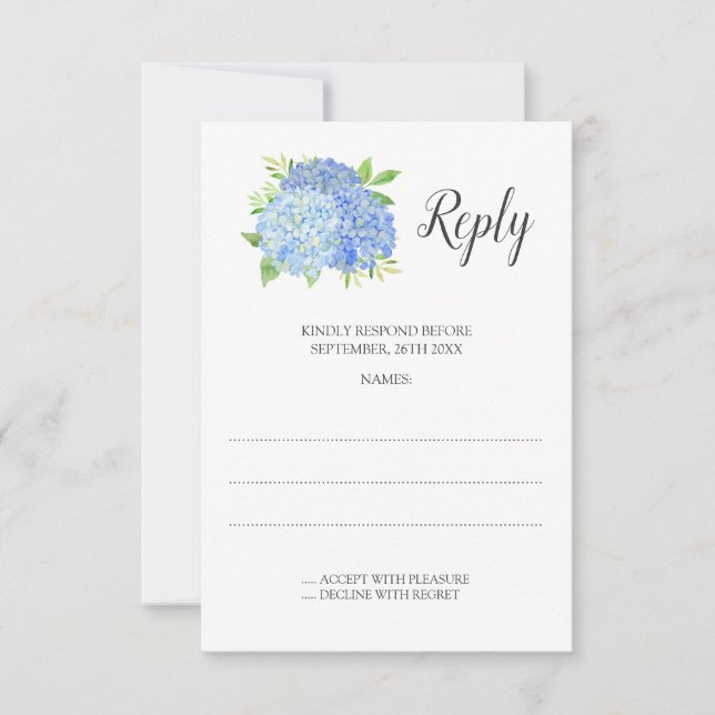 Cartons Réponse Blue Hydrangea Aquarelle Mariage Floral (Devant)