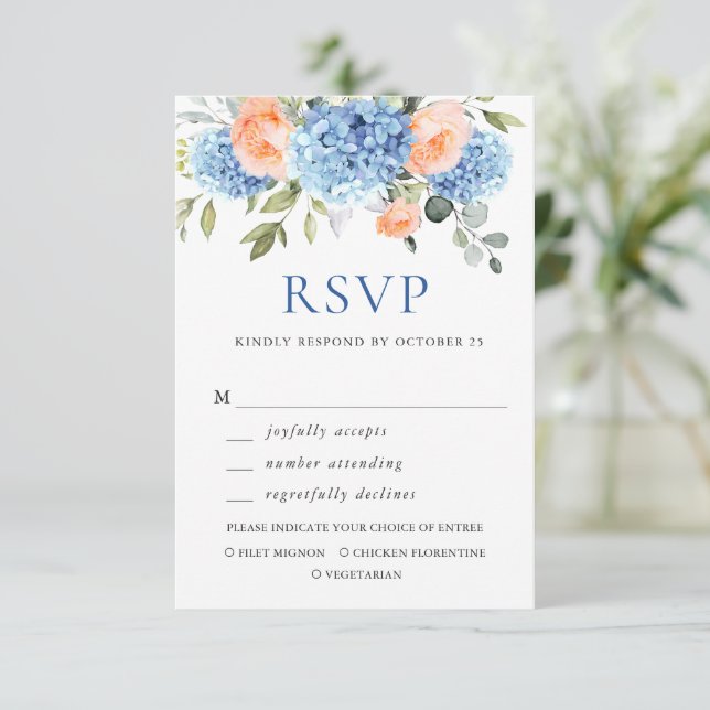 Cartons Réponse Blue Hydrangea Blush Roses Rose Mariage (Debout devant)