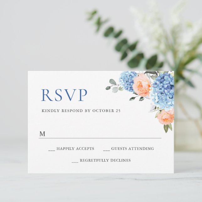 Cartons Réponse Blue Hydrangea Blush Roses Rose Mariage (Debout devant)
