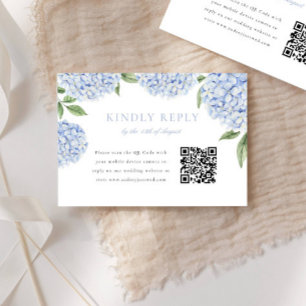 Cartons Réponse Blue Hydrangea Border Moderne QR Code Mariage Répo