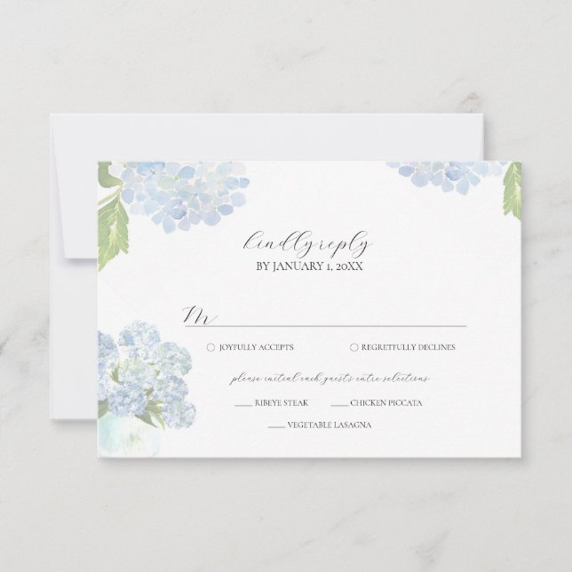 Cartons Réponse Blue Hydrangea Wedding Response Card (Devant)
