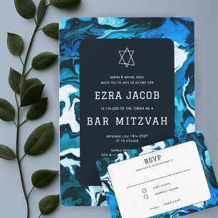 Cartons Réponse Blue Marble Star de David Custom Bar Bat mitzvah