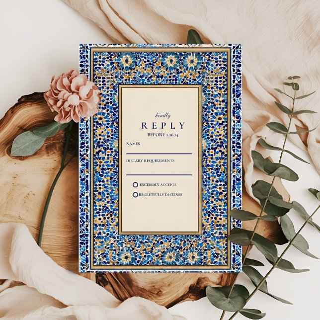 Cartons Réponse Blue Mosaic Islamic Wedding (Créateur téléchargé)