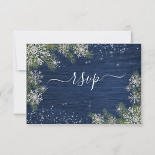 Cartons Réponse Blue Silver Winter Bois Plaid Rustique Mariage +Me