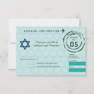 Cartons Réponse Blue Turquoise Star de David Passeport Bat mitzvah