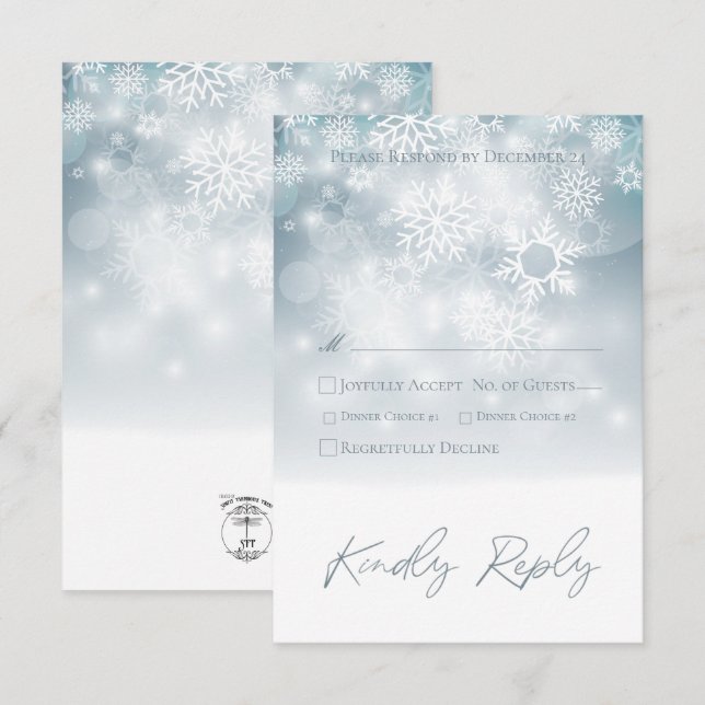 Cartons Réponse Blue Winter Neige Mariage moderne (Devant / Derrière)