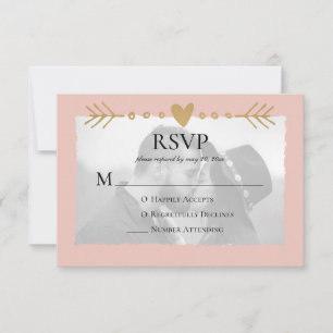 Cartons Réponse Blush Modern Photo Coeurs Or