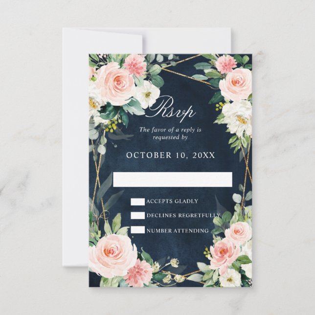 Cartons Réponse Blush Navy Dusty Bleu Floral Géométrique Botanique (Devant)