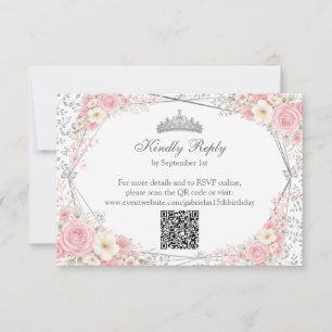 Cartons Réponse Blush Rose Quinceañera Papillon Argenté