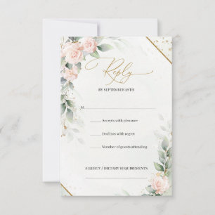 Cartons Réponse Boho aquarelle blush roses eucalyptus cadre or