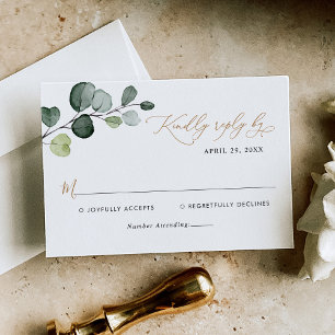 Cartons Réponse Boho Aquarelle Eucalyptus Mariage or vert