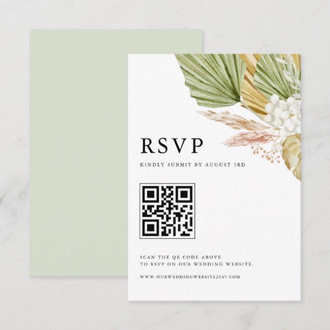 Cartons Réponse Boho Aquarelle Tropicale Palm Feuille QR Code (Devant / Derrière)