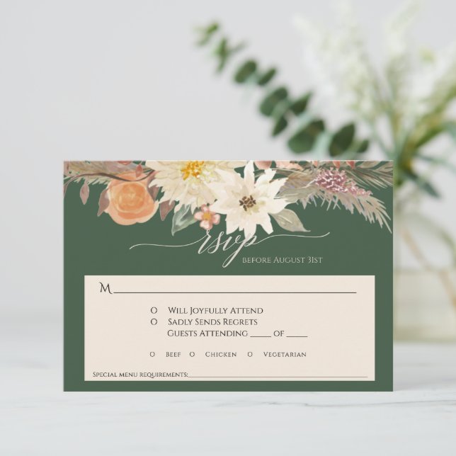 Cartons Réponse BOHO Automne Forêt Florale Vert Pampas Mariage en  (Debout devant)