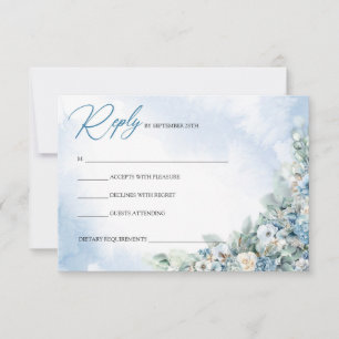 Cartons Réponse Boho bleu poussiéreux hydrangée et roses blanches
