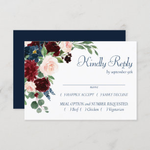 Cartons Réponse Boho Blooms   Rustic Navy et Burgundy Entree