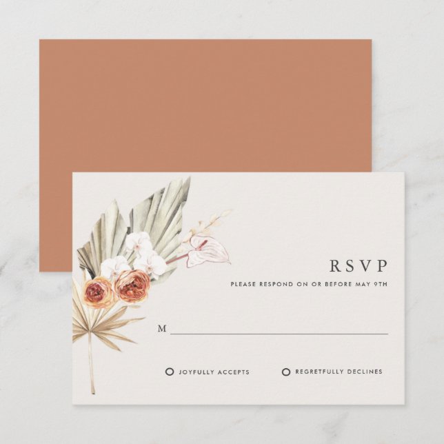 Cartons Réponse Boho Botanique Bohème Floral Mariage (Devant / Derrière)
