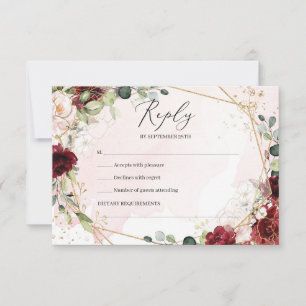 Cartons Réponse Boho burgundy fleurie or mariage géométrique
