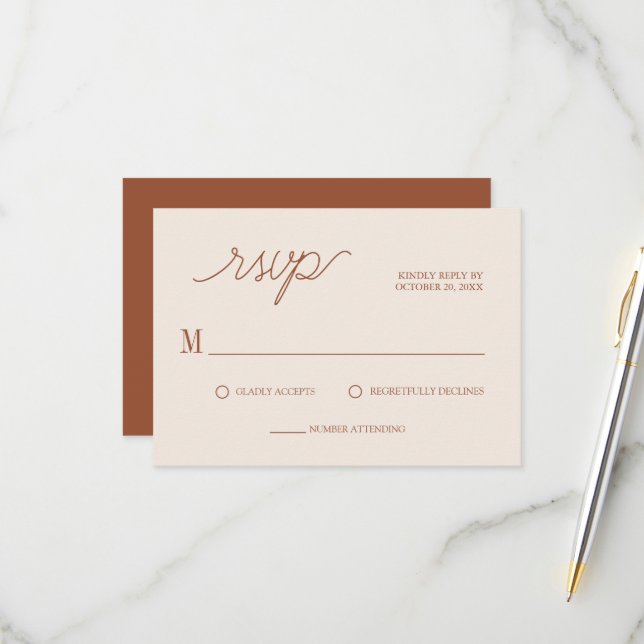 Cartons Réponse Boho Chic Terracotta Minimal Mariage (Devant/Arrière en situation)