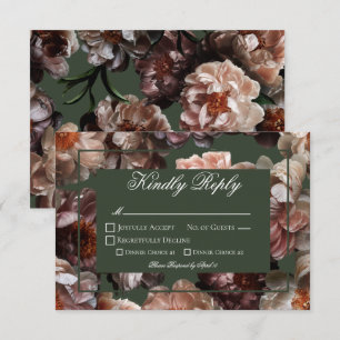 Cartons Réponse Boho Dark Peony Flowers Mariage moderne
