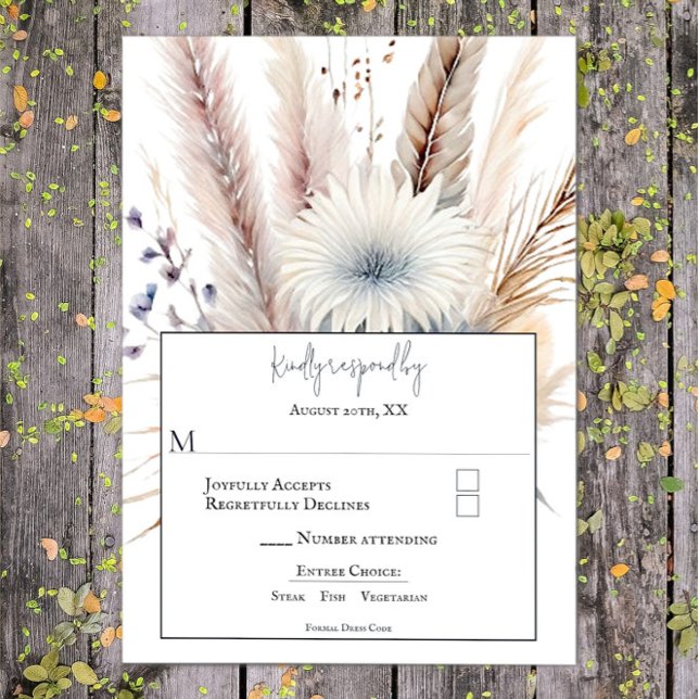 Cartons Réponse Boho d'hiver Mariage Floral | BLANCHE (White Winter Boho Floral Wedding RSVP Card)