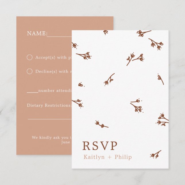 Cartons Réponse Boho Earthy Botanical Elégant Mariage ivoire Blanc (Devant / Derrière)