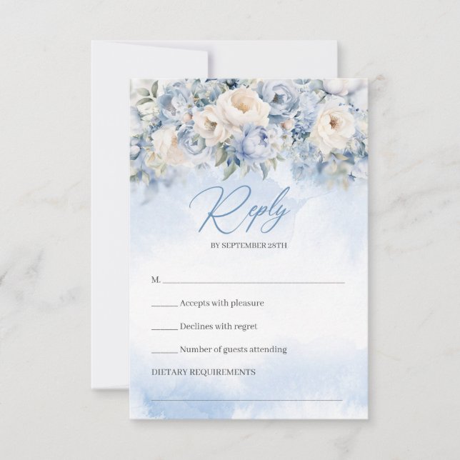 Cartons Réponse Boho Elegant hiver bleu poussiéreux et fleurs d'iv (Devant)