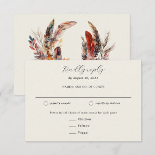 Cartons Réponse Boho Feathers Wreath Meal Choice Mariage