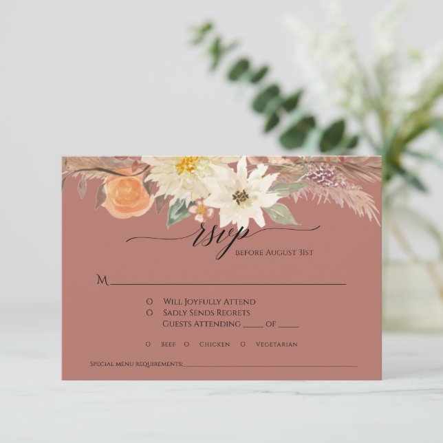 Cartons Réponse BOHO Fleurs d'automne en terre cuite Mariage avec  (Debout devant)