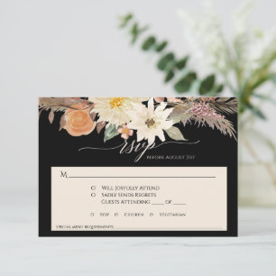 Cartons Réponse BOHO Fleurs d'automne Noir et Tan Herbe de Pampas 