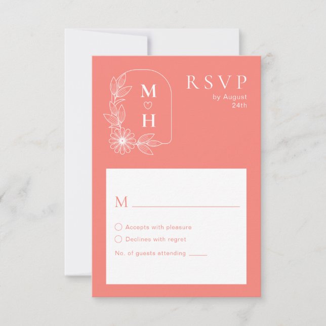 Cartons Réponse Boho Leaf Monogram Coral Rose Mariage (Devant)
