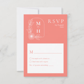 Cartons Réponse Boho Leaf Monogram Coral Rose Mariage