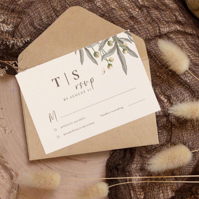 Cartons Réponse Boho Mariage Beige Botanique (Créateur téléchargé)