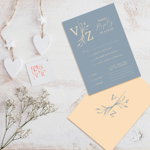 Cartons Réponse Boho Minimal bleu Beige Leaf Mariage Monogramme