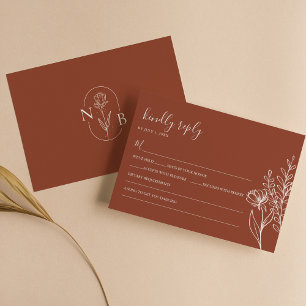 Cartons Réponse Boho Moderne Floral Terracotta Brûlé Orange Mariag