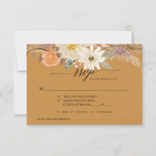 Cartons Réponse BOHO Mustard Gold Fall Floral Pampas Grass Mariage