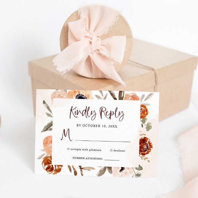 Cartons Réponse Boho orange rustique | Mariage aquarelle (Créateur téléchargé)