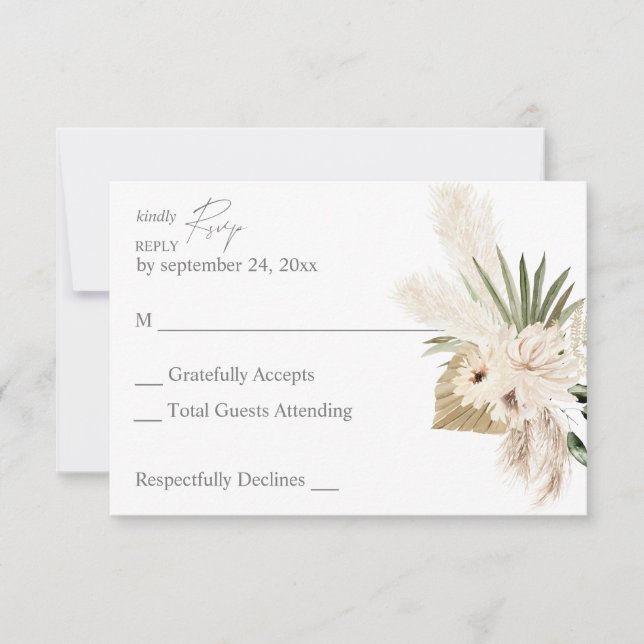 Cartons Réponse Boho Pampas Grass & Beige Floral no Repas (Devant)