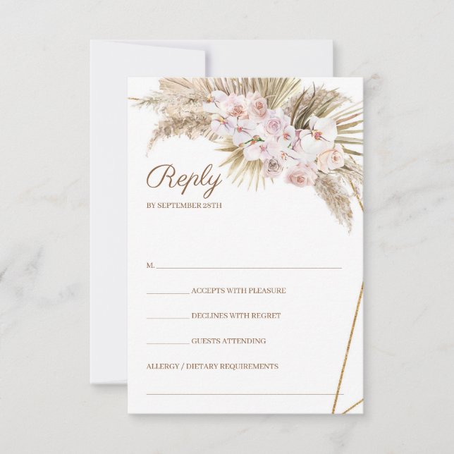 Cartons Réponse Boho Pampas Grass Dusty Rose Sec Palm (Devant)